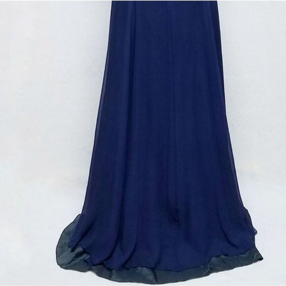 Rare Vintage 70s Blue Silk Chiffon Beaded Sequin High Neck Sleeveless Maxi Dress - Picture 11 of 14